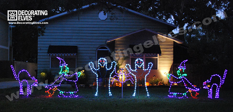 Halloween LED Lighted Wire Frames Black Cat, Witch, Ghost www.decoratingelves.com