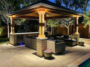 Pergola with uplighting and downlighting examples