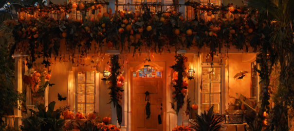 Halloween house lighting and decor, friendly