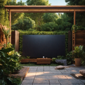 large media screen in backyard